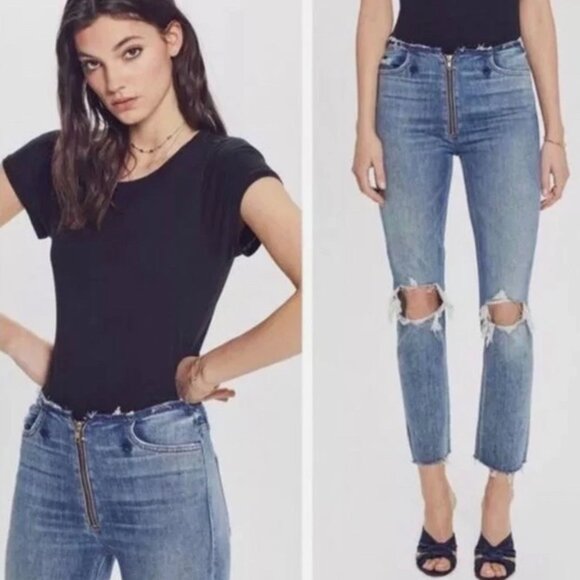 MOTHER The Dazzler XYZ Double Fray Size 27 Mid-Rise Slim Straight Ankle - Picture 3 of 13